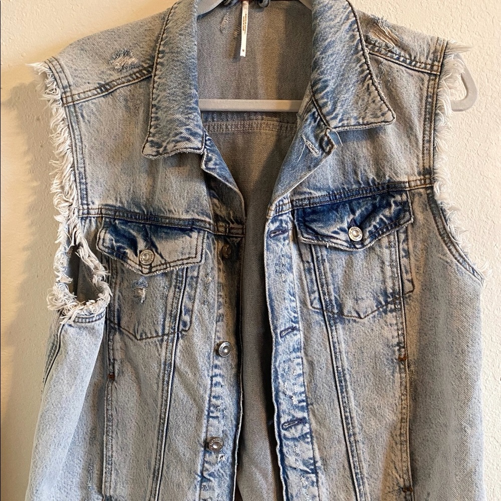 Free People stressed denim vest jacket